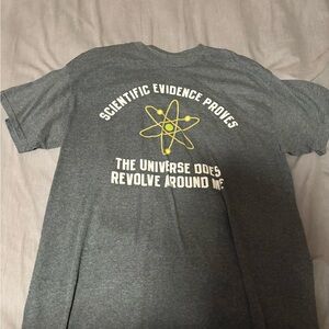 Gray Graphic Tee with Yellow Atom Design